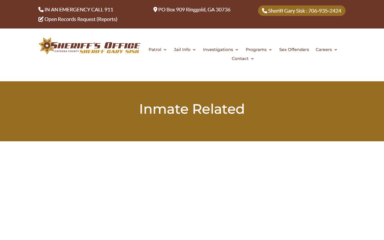 Catoosa County inmate records sheriff inmate-related page